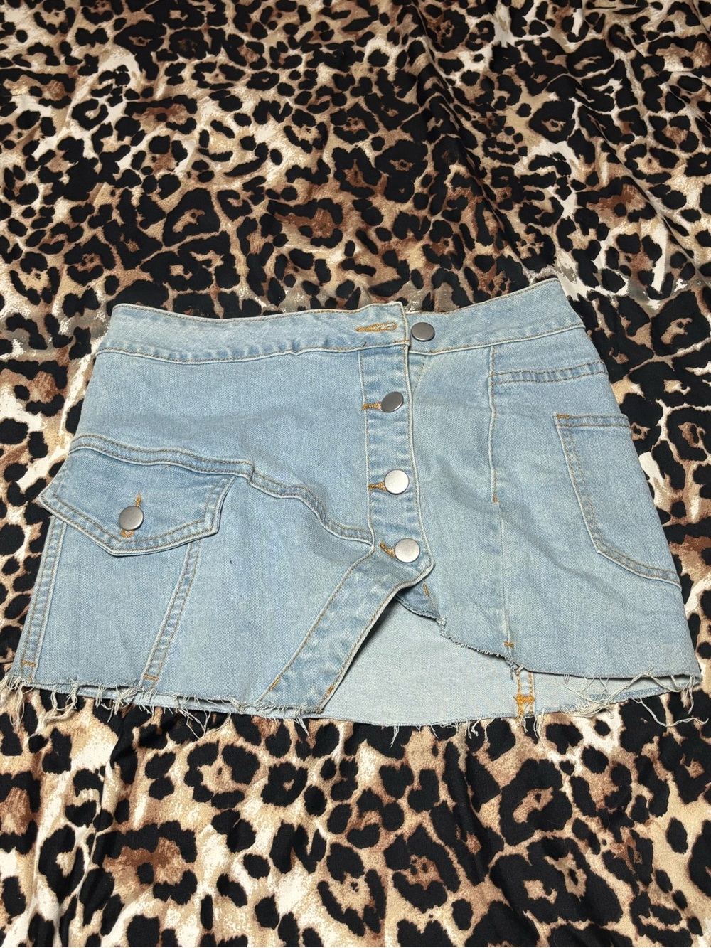 Light Blue Denim Mini Skirt with Button Front